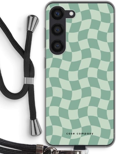 Case Company® - Hoesje met koord geschikt voor Samsung Galaxy S23 hoesje met Koord - Grid Groen - Telefoonhoesje met Zwart Koord - Bescherming aan alle Kanten en Over de Schermrand
