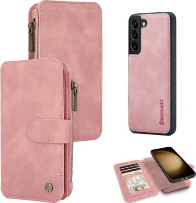 Casemania Hoesje Geschikt voor Samsung Galaxy S25 - Pale Pink - 2 in 1 Magnetic Book Case met Rits