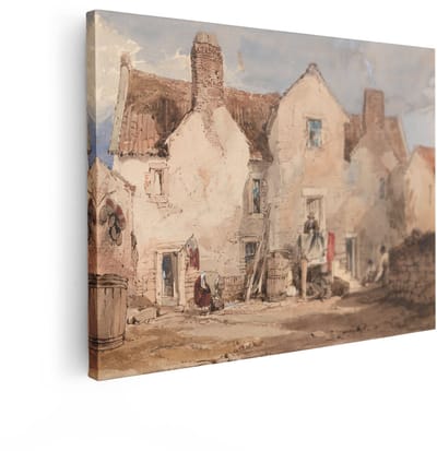 Artaza Canvas Schilderij Dorpsgezicht - 120x90 cm - Wanddecoratie Vintage - Muurdecoratie Landschap - Decoratie Rustiek - Schilderijen Op Canvas