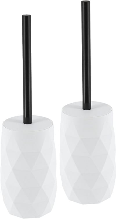 Tendance WC/toiletborstel in houder Diamond - 2x - wit - kunststof - 8 x 34 cm
