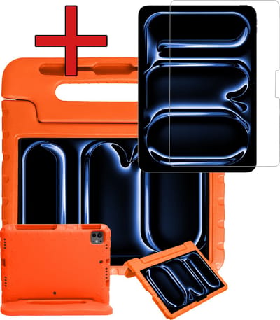 Hoesje - Geschikt voor Apple iPad Pro (2024/2025) - 11 inch - Met Screenprotector - Kinderhoes - Shockproof Bumper - Kidsproof Case - Tablethoes - Kinder Hoes Cover - Oranje