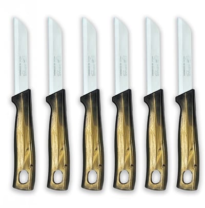 Solingen Kartelmes - Groente- en Tomatenmes met Kartel - RVS - 18,5 cm met "Blade Cover" - Ergonomisch Handvat - Gold - 6 stuks