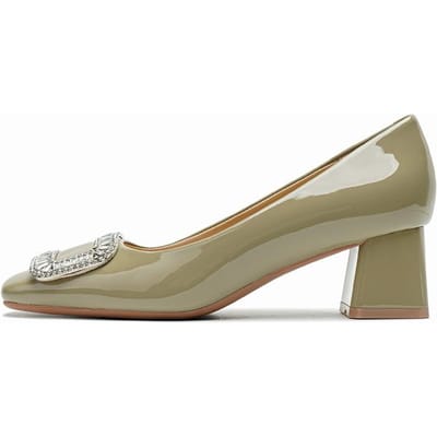 Mary Jane Schoenen Dames Vierkante Neus Lakleer Middenhak Strass Vierkante Gesp Damesschoenen Koreaanse Stijl Laag Uitgesneden Chunky Hak Schoenen Herfst 40 gray