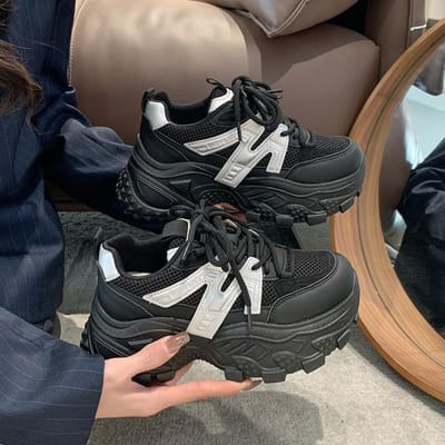 Leren Dad Schoenen Dames Lente Nieuw Mesh Muffin Dikke Zool Verhogend Casual Sportschoenen Kleine Damesschoenen 40 gray
