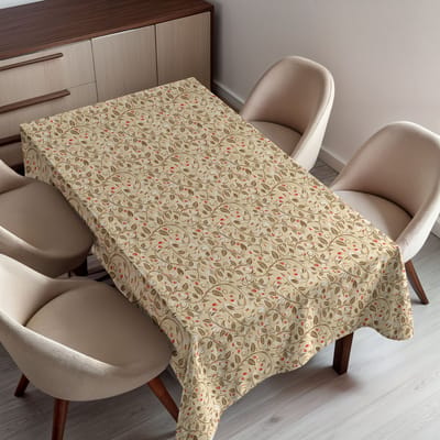 ABAKUHAUS Bloementafelkleed, vlekbestendig met geavanceerde druktechnologie Wasbare heldere kleuren, 140 x 240 cm, Beige Karamel Vermiljoen