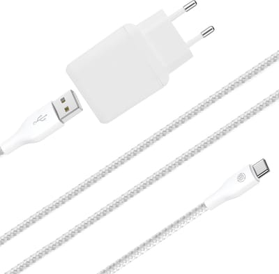Usb C oplader 18w 3 meter - Usb adapter + usb A naar usb C kabel - 18w 5v 3a quick charger - Oplader + kabel voor smartphone / gsm / e-reader / telefoon / tablet