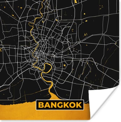 Poster Kaart - Bangkok - Goud - Plattegrond - Stadskaart - 100x100 cm XXL