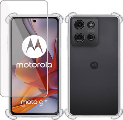 Hoesje + Screenprotector geschikt voor Motorola Moto G75 5G – Tempered Glass - Extreme Shock Case Transparant