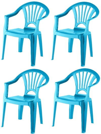 4x stuks blauwe stoeltjes voor kinderen 51 cm - Tuinmeubelen - Kunststof binnen/buitenstoelen voor kinderen