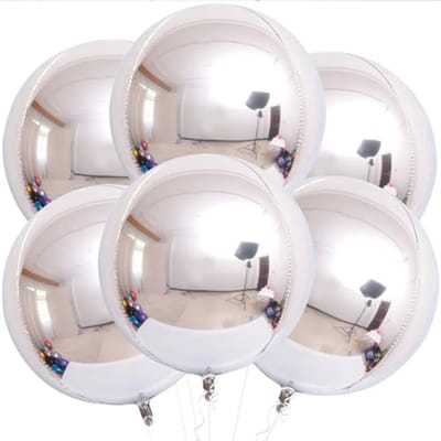 Zilverkleurige metallic ballon, 6 stuks, 56 cm, van aluminium, 4D, helium, voor decoratie van feest en bruiloft