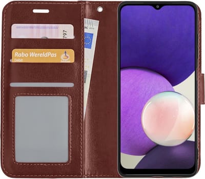 Hoesje - Met Pasjeshouder - Geschikt voor Samsung Galaxy M22 - Luxe Bookcase Portemonee - Flip Case - Kunstleer Book Case - Flipcase - Book Cover - Walletcase - Portemonneehoes - Bruin