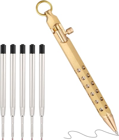 Retro Balpen van Messing met 5 Vervangbare Inktpatronen - Creatieve Signature Balpen voor Kantoor, School en Cadeaus