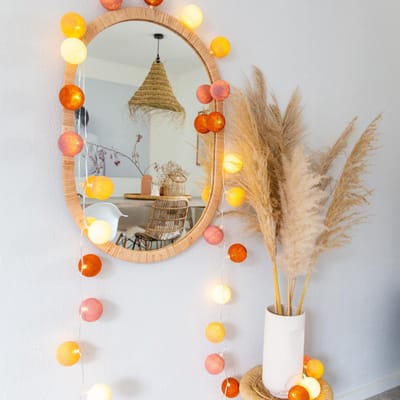 Cotton Ball Lights - LED lichtslinger voor binnen - Handgemaakt en Fairtrade - 35 lampjes - Rusty