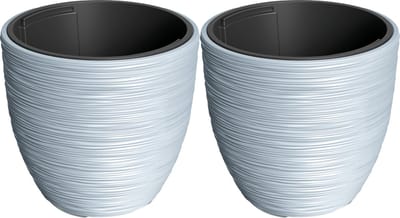 Prosperplast Plantenpot/bloempot Furu Stripes - 2x - buiten/binnen - design kunststof - lichtgrijs - D30 x H30 cm - met binnenpot
