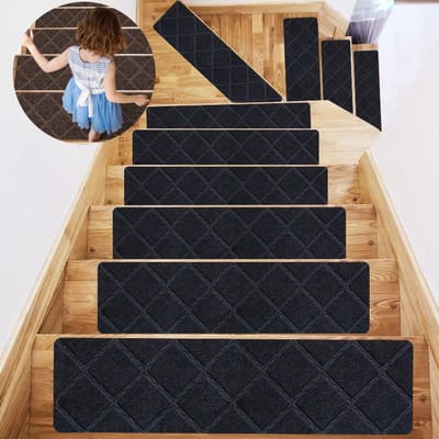 Antislip traptreden (set van 8) — 76 x 20,3 cm — Trapmatten met herbruikbare kleeflaag — Wasbare traptreden — Antislip — Geschikt voor binnengebruik — Ideaal voor: trappen, keukens, slaapkamers, ruimtes voor huisdieren en meer.