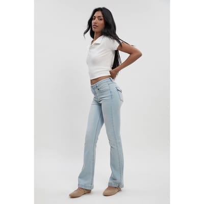 boohoo Dames Mid Waist Y2K Bootcut spijkerbroek | Gebleekt | Maat: 38