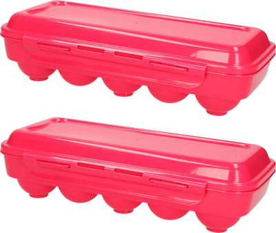 Plasticforte Eierdoos - 2x - koelkast organizer eierhouder - 10 eieren - roze - kunststof - 27 x 12,5 cm