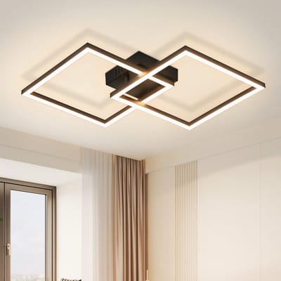 NETTLIFE Plafondlamp LED - Zwart - 2Lichts - vierkant - 3000K Warm wit Licht - Moderne Plafondverlichting - Metaal - 24W Woonkamerlamp - voor Slaapkamer | Keuken | Kinderkamer - 39.5cm