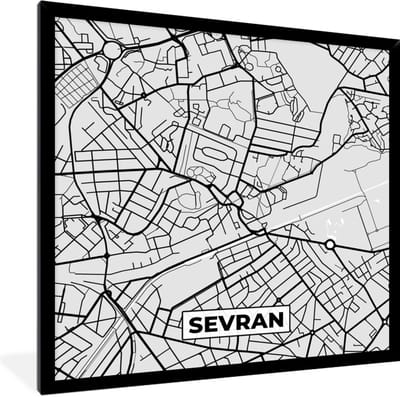 Fotolijst incl. Poster - Plattegrond - Sevran - Stadskaart - Kaart - Frankrijk - 40x40 cm - Posterlijst