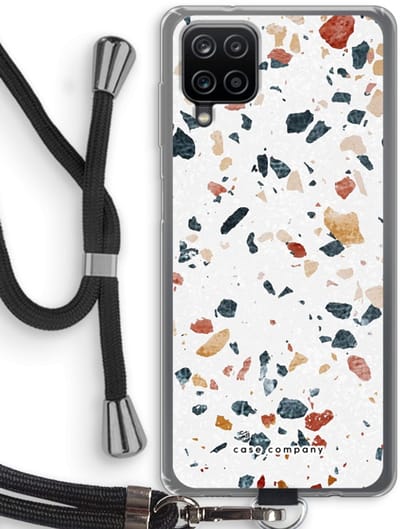 Case Company® - Hoesje met koord geschikt voor Samsung Galaxy A12 hoesje met Koord - Terrazzo N°4 - Telefoonhoesje met Zwart Koord - Bescherming aan alle Kanten en Over de Schermrand