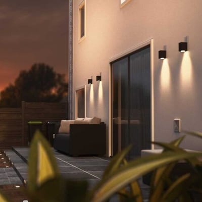 HOFTRONIC Set van 2 Marion LED wandlampen - Dimbaar - 4 Watt 345 lumen - IP65 Waterdicht - GU10 - 2700K Warm Wit - Dimbaar - Binnen & buiten - Zwart -
