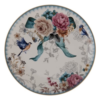 Clayre & Eef Ontbijtbord Ø 20 cm Wit Roze Porselein Rond Bloemen Bord