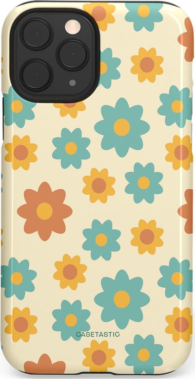 Casetastic hoesje geschikt voor Apple iPhone 11 Pro - Dubbellaagse bescherming - Retro bloei - Fashion Case - Crème Mintgroen Goud Perzik