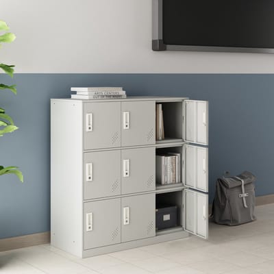 Metalen kast Rautavaara 100x90x40 cm met 9 deuren lichtgrijs