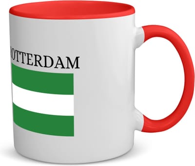 Akyol - rotterdam koffiemok - theemok - rood - Rotterdam - toeristen rotterdammers - groen wit groen vlag - cadeautje - kado - erasmusbrug - zuid holland - 350 ML inhoud