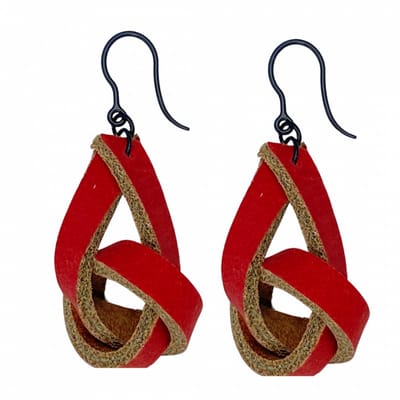 Allergievrije rood leer knoop oorbellen-Charme Bijoux