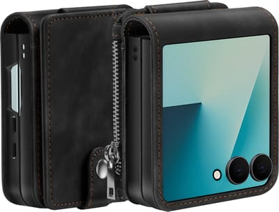 ShieldCase Leren Hoesje geschikt voor Samsung Galaxy Z Flip 7 - Leren Hoesje met Afneembare Portemonnee – Zwarte Wallet Case – 2-in-1 Flip Cover met Pasjeshouder – Luxe Telefoonhoes voor Z Flip7