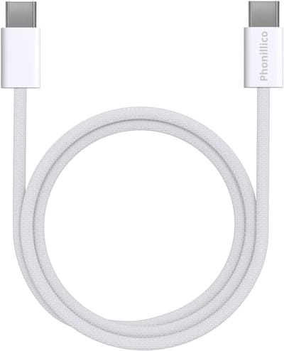 USB C naar USB C Nylon Gevlochten Kabel Wit - 1 meter - Oplaadkabel voor 17e / 17 / iPhone 17 AIR / iPhone 17 PRO / iPhone 17 PRO MAX