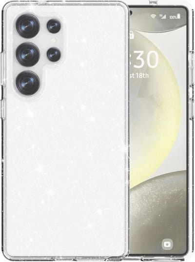 Casemania Hoesje Geschikt voor Samsung Galaxy S25 Ultra - Zilver - Glitter Back Cover