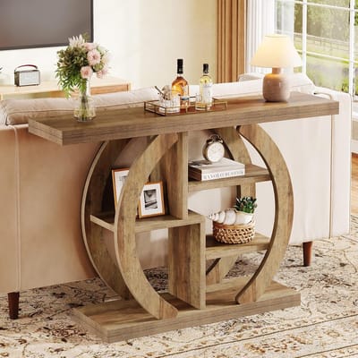 Tribesigns Console Tafel - Bijzettafel - Sidetable Industrieel - Houten - Natuurlijk Hout - 108 x 29 x 82 cm - Bruin