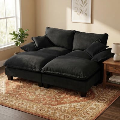 MIVRAY Hoekbank 194 x 151 cm - Modulaire Relaxbank Met 2 Verplaatsbare Ottomanen - Voor Woonkamer En Appartement - Chenille Zwart