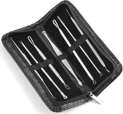 Mee-eters & Acne Verwijderen Set - RVS Blackhead Killer 8-Delig  - inclusief ledere etui - Underdog Tech