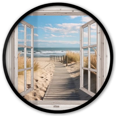 Poster in lijst Rond - Fotolijst 40x40 cm - Posters - Doorkijk - Strand - Natuur - Pad - Ronde posterlijst zwart - Decoratie - Wanddecoratie woonkamer - Muurdecoratie slaapkamer