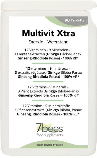7Bees Multivit Xtra 90 tabs - 12 Vitaminen  - 9 Mineralen met Panax Ginseng - Ginkgo Biloba en Rhodiola Rosea