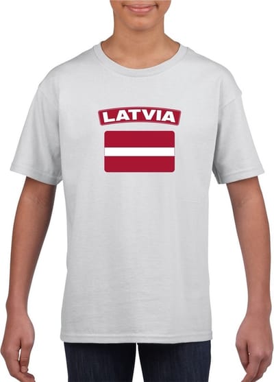 Letland t-shirt met Letlandse vlag wit kinderen 110/116