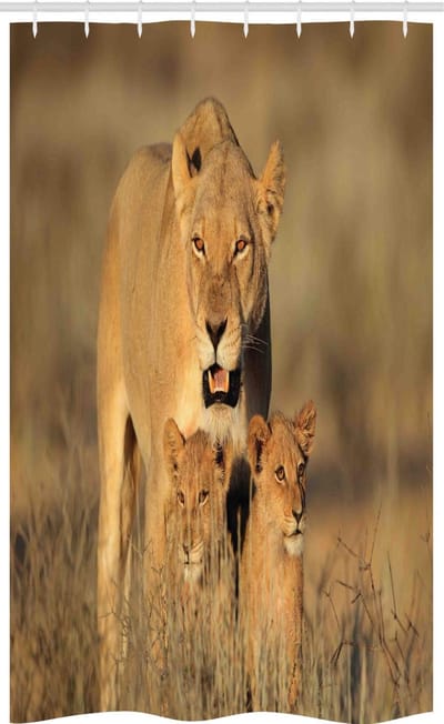 ABAKUHAUS Afrika – Douchegordijn 120 x 180 cm – Safari-Leeuw Crème