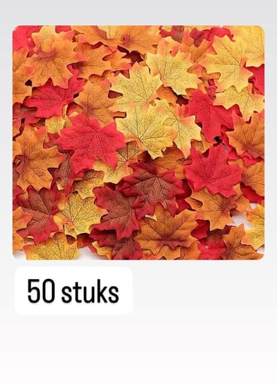 Akyol Bladeren slinger decoratie - herfst versiering - Herfst decoratie 50-stuks Herfst Esdoorn Bladeren | herfstbladeren 8 x 6.5cm | gekleurde nep bladeren | kleur blad geel oranje rood | herfstk