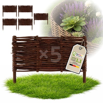 Floranica Tuinafscheiding van wilg - 5 stuks - Hoogte: 30 cm Lengte: 40 cm - Wilgenvlechtwerk, tuinhek, randafwerking voor bloembedden, hout, gazonrand