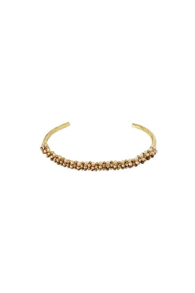 Bangle - Armband - Met kraaltjes - Beige/bruin - Dames - Stainless steel