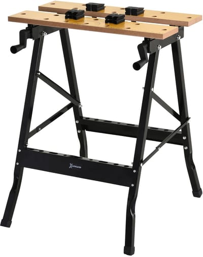 Bresht opvouwbare werkbank - Werktafel - Bankschroef - Handige meetmarkeringen - Antislipvoeten - Zwart met hout - 56 x 62 x 75 cm