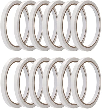 Sterke Dubbelzijdige Plakband voor Creatieve Projecten - 12 Rollen van 6 mm, Ideaal voor Papier, Hout en Glas, 10 Meter per Rol
