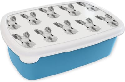 Broodtrommel Blauw - Lunchbox - Brooddoos - Vintage - Konijnen - Patronen - 18x12x6 cm - Kinderen - Jongen