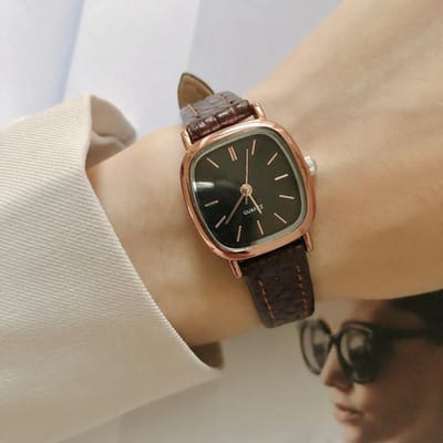 Dames Casual Armband Horloges Dames Eenvoudige Vintage Horloges Voor Vrouwen Wijzerplaat Polshorloge Leren Band Polshorloge black