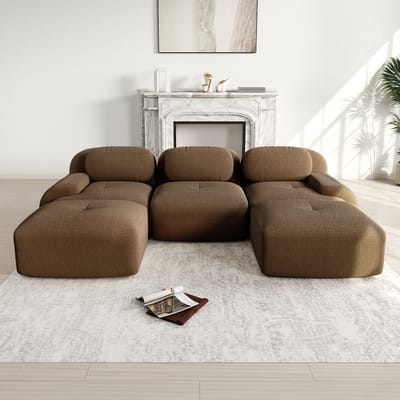 Corduroy modulaire U-vormige bank - frameloze sofa - antislip en huisdiervriendelijk - extra brede armleuningen - bruin