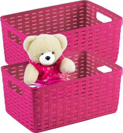 Plasticforte Opbergmand - 4x - Kastmand - rotan kunststof - fuchsia roze - 12 Liter - 30 x 37 x 13 cm