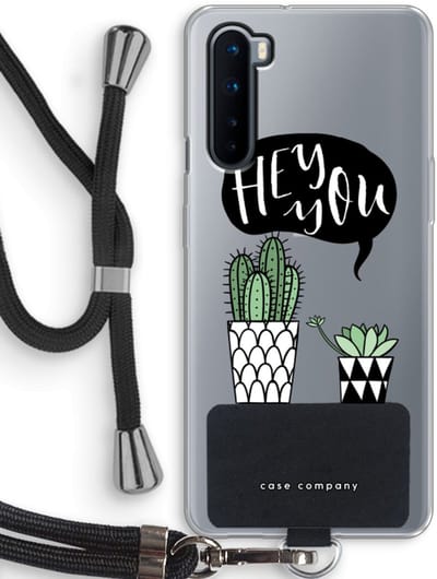 Case Company® - Hoesje met koord geschikt voor OnePlus Nord hoesje met Koord - Hey you cactus - Telefoonhoesje met Zwart Koord - Bescherming aan alle Kanten en Over de Schermrand